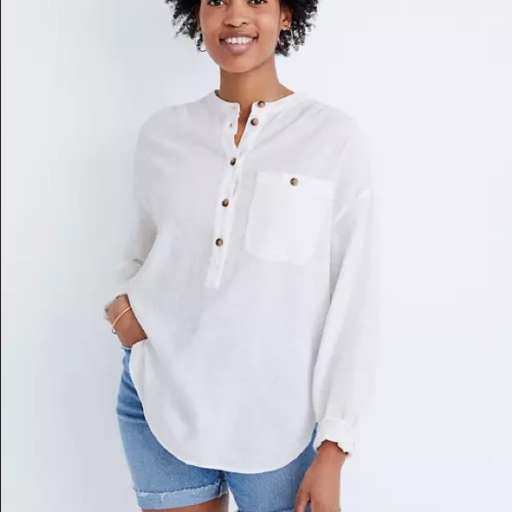 Madewell Linen-Blend Novella Popover Tunic Top